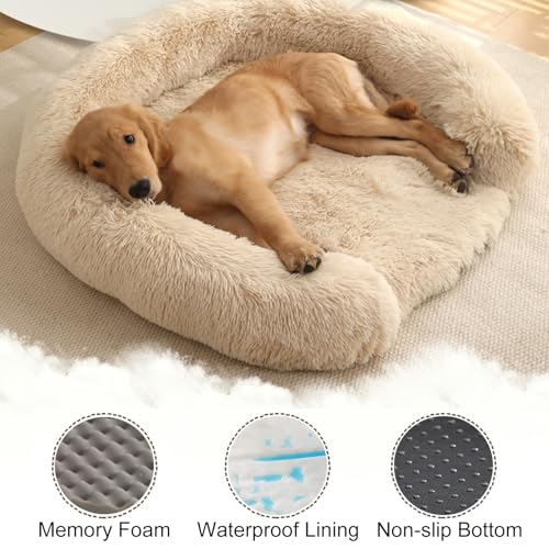 Extra Large Calming Dog Bed, Memory Foam Donut Bed with Waterproof Lining, Removable Cover (Grey, 2XL) - color: Grey, size: 43.3x43.3x3.9 in