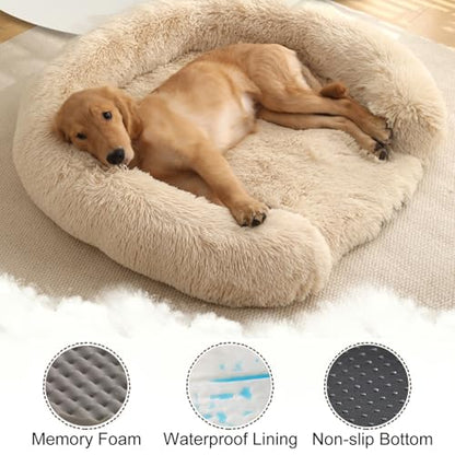 Extra Large Calming Dog Bed, Memory Foam Donut Bed with Waterproof Lining, Removable Cover (Lilac, 2XL) - color: Lilac, size: 43.3x43.3x3.9 in