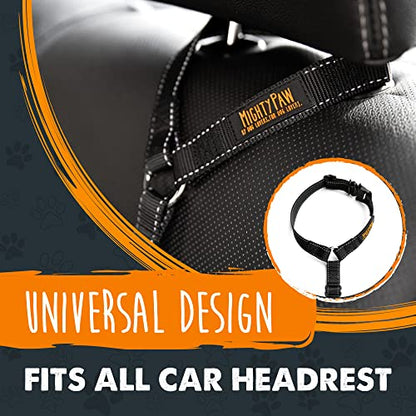 Mighty Paw Dog Seat Belt For Car Headrest - Distraction Free Driving, Heavy-Duty Aviation Grade Aluminum Carabiner, and Tactical Buckle.Adjustable Dog Seatbelt Harness for Small, Medium and Large Pets - style: Headrest Attachment