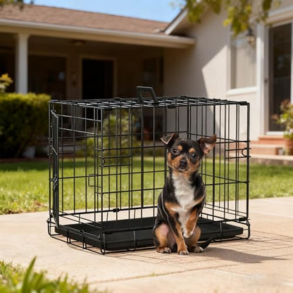 FDW Dog Crate 18-Inch Dog Cage Foldable Metal Kennel with Leakproof Tray Foldable Design Indoor Outdoor Use for Small Dogs,Dark Black - color: Dark Black