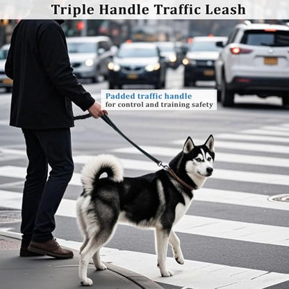 WYuZe 3 Handle Dog Leash for Large Dog 7FT Nylon Bungee Dog Training Leash | Reflective Shock Absorbing Triple Padded Handle Heavy Duty for Medium Dog Traffic Control No Pull Walking Hiking Black - color: Black