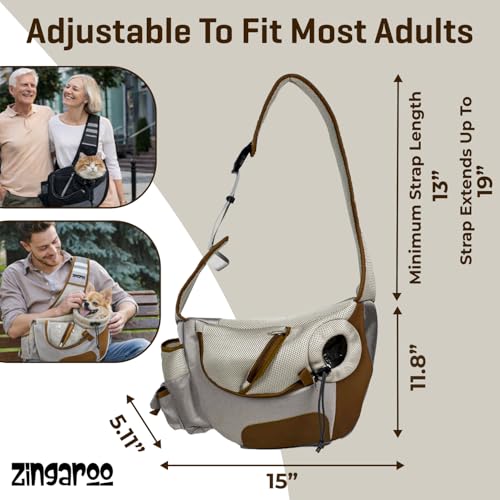 Hands-Free Sling Pet Carrier for Cats and Small Dogs up to 7lbs – Travel Set Includes Foldable Water Bowl & ID Card – Breathable Mesh, Safety Hook & Adjustable Padded Strap for Walking & Travel - color: Beige