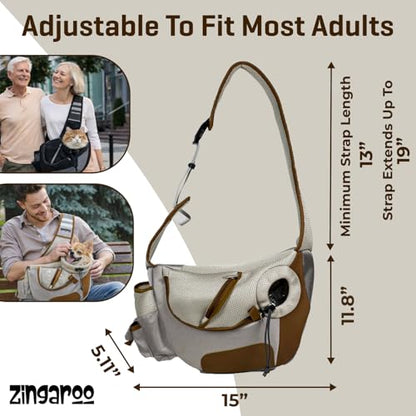 Hands-Free Sling Pet Carrier for Cats and Small Dogs up to 7lbs – Travel Set Includes Foldable Water Bowl & ID Card – Breathable Mesh, Safety Hook & Adjustable Padded Strap for Walking & Travel - color: Beige