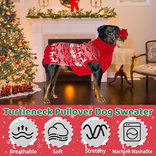 Extra Large Dog Christmas Sweater,Thick Warm Great Dane Sweatshirt with Leash Hole,Snowflake Reindeer Dog Holiday Pullover Sweats for Rottweiler,Winter Knit Turtleneck Pet Sweater for Ultra Large Dogs - size: XXX-Large