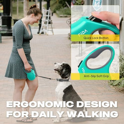 Fida Retractable Dog Leash, 16 ft Dog Walking Leash for Small Dogs up to 26 lbs, 360° Tangle Free, Teel - color: Teel, size: Small