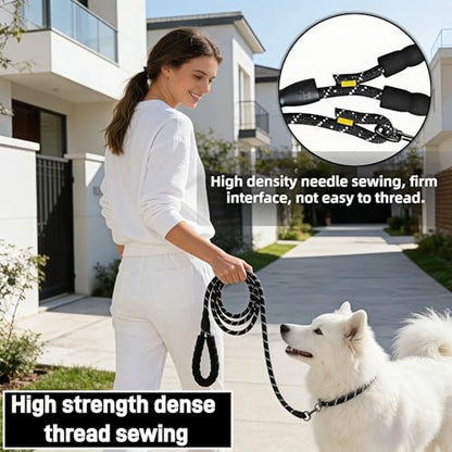Heavy Duty Dog Leash, Black, High-Density Nylon Rope, 6 ft, Padded Foam Handle, Reflective, 360° Rotating Metal Buckle