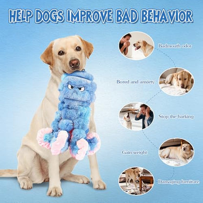 Tough Octopus Dog Toy, Interactive Squeaky & Crinkle Tug of War Toy for Aggressive Chewers, Large Durable Plush Chew Toys to Keep Dogs Busy- Crinkle Octopus, Large (Blue) - color: Blue