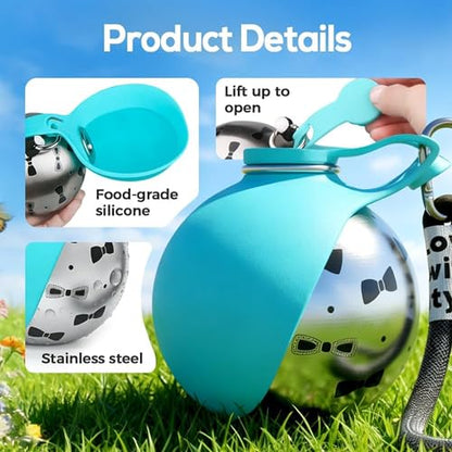 2 in 1 Portable Dog Water Bottle Portable Dog Water Bottle with Silicone Foldable Bowl Leak Proof Stainless Steel Dog Bottle for Hiking Compact Pet Water Bowl (Blue A) - color: Blue A