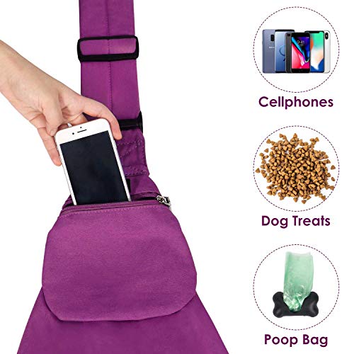 SlowTon Dog Carrier Sling - Thick Padded Shoulder Strap Adjustable Dog Carriers for Small Dogs, Puppy Carrier Purse for Pet Cat with Front Zipper Pocket Safety Belt Machine Washable (Fuchsia M) - color: K-Fuchsia Cotton Fabric