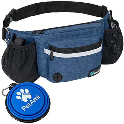 PetAmi Dog Fanny Pack, Treat Pouch for Dog Walking, Training, Built in Poop Bag Dispenser, Water Bottle Holder, Collapsible Bowl, Pet Treat Waist Belt for Hiking, Running, Kibbles (Navy Blue) - color: Navy Blue
