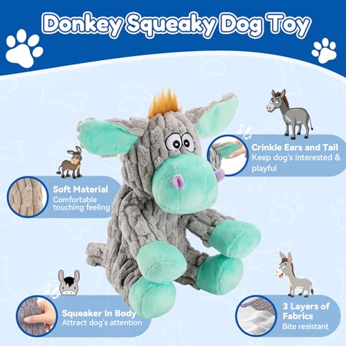 loncoldy Dog Toys, Interactive Dog Squeaky Toys, Tough Crinkle Stuffed Animal Chew Toy for Small, Medium, Large Breeds, Plush Toy to Keep Them Busy, Pet Toys for Dogs - color: lake blue