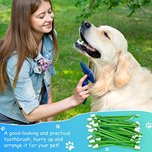 Honeydak Dog Toothbrush Bulk Dual Headed Dental Brushes Dogs Tooth Brushing Kit Long Handle Pet Tooth Brush for Puppy Large Small Cats and Most Pets Teeth Cleaning Dental Supplies(70 Pcs,Green) - color: Green