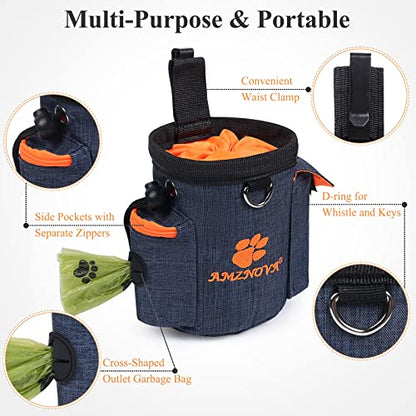 AMZNOVA Dog Treat Bag Treatnow Dog Treat Pouch, Training Pouch with Waist Belt & Clicker for Training & Walking, Waist Clip On Snack Fanny Pack for Pet, 3Cups, Heather Blue - color: Heather Blue