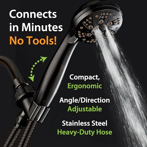 AquaDance High Pressure 6-Setting Oil Rubbed Bronze Handheld Shower Head with Stainless Steel Hose. Officially Independently Tested to Meet Strict US Quality & Performance Standards! - color: Oil Rubbed Bronze, size: 2.5 Gallon Per Minute, style: 2.5 Gall
