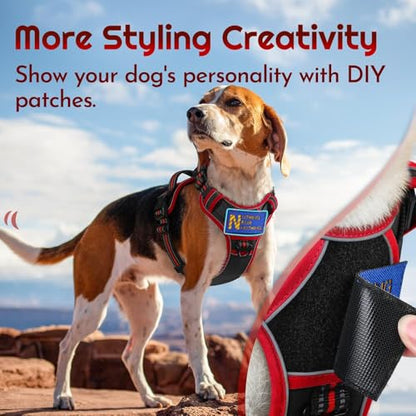 Eagloo Dog Harness Medium Sized, Easy Wearing with 3 Buckles, Adjustable No Pull Pet Harness with 2 Rings for Walking, No Chock Reflective Soft Padded Vest with Control Handle, Black & Red, M - color: Black & Red, size: Medium