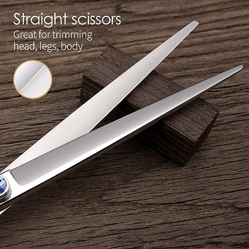Left Handed Dog Grooming Scissors Kit 7 in Professional Curved Thinning Straight Shears 3pcs Set for Grooming Dogs Cat Pet Japanese 440C Stainless Steel(7.0'' Kit, 4Pcs) - size: 7.0 inch, style: 4 Pcs Kit