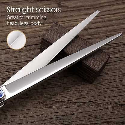 Left Handed Dog Grooming Scissors Kit 7 in Professional Curved Thinning Straight Shears 3pcs Set for Grooming Dogs Cat Pet Japanese 440C Stainless Steel(7.0'' Kit, 4Pcs) - size: 7.0 inch, style: 4 Pcs Kit