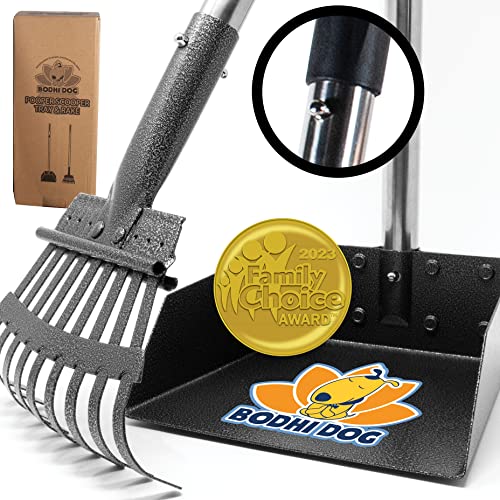 Bodhi Dog Pooper Scooper for Small to Large Dogs - Heavy Duty Metal Long Handle Tray & Rake Poop Scoop - Durable, Rust-Resistant, Great for Grass, Streets, Gravel & Outdoor Cleanups - size: Large