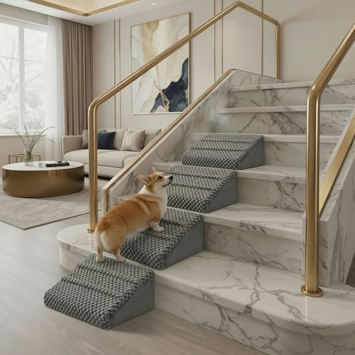 Dog Ramp for Stairs - Dog Steps-Anti-Slip Foam Stair Wedges for Small & Senior Dogs,Gentle Slope Pet Steps with Washable Corduroy Cover, Self-Sticky Pads for Safe Climbing (Gray,4-Pack) - color: Gray,4-Pack