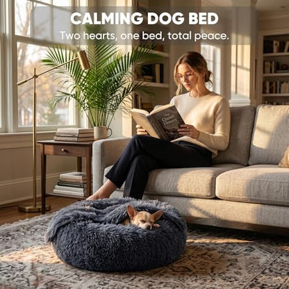 Himax Dog Beds for Small Dogs, Donut Dogs Beds with Blanket Attached, Calming Dog Bed Washable (20"/26"/35") Grey - color: Grey, size: 20.0"L x 20.0"W x 7.0"Th