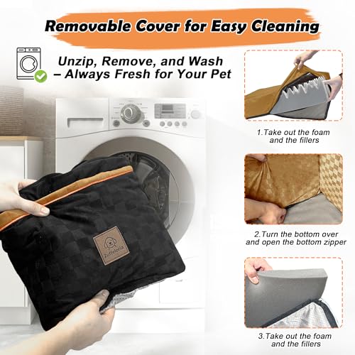 Large Dog Car Seat for Back Seat – Removable Dog Booster Seat & Washable Pet Car Seat for Medium & 2 Small Dogs up to 60lbs – Safety Straps & Storage Pocket – Travel & Home Use (Black/Brown) - color: Medium-Black/Brown