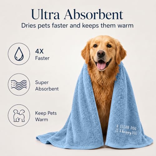 DAN RIVER Dog Towel - Pack of 1, 100% Cotton, 20x40, Ultra Soft 450 GSM, Super Absorbent & Quick Drying Towel for Dogs, Cats, and Other Pets, Riviera. - color: Riviera