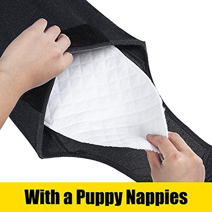 HEYWEAN Full Body Dog Diaper with a Puppy Nappies Physiological Dog Surgery Recovery Suit for Male Female Dogs - color: Classic Black, size: XX-Large