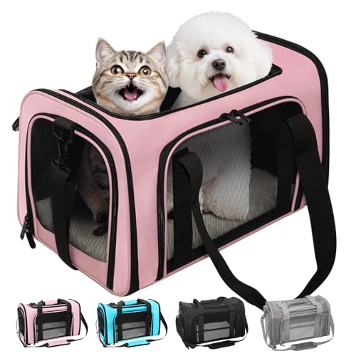 Soft-Sided Cat Carrier Expandable Pet Carrier Airline Approved Mesh Travel Carrier Up to 22lbs for Cats Small Dogs Collapsible Escape-Proof with Shoulder Strap Washer (20x13x13 Pink) - color: Pink, size: 13.4"L x 13.4"W x 20.1"H
