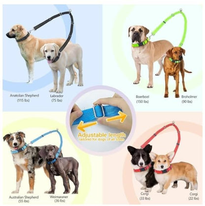 Double Dog Leash Coupler, No Tangle 360° Swivel Adjustable Reflective Dog Leash Splitter for 2 Dogs, Heavy Duty Shock Absorbing Bungee Lead Extension for Small Medium Large Dogs