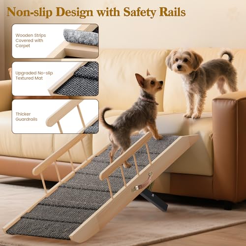 Dog Ramp for Bed Couch, Pet Ramp for Small Medium Old Dogs Cats with 10 Adjustable Heights from 5.91" to 19.69", 47" Long Portable Non-Slip Dog Bed Ramp for High Bed, Couch, Hold up to 200 LBS - size: 47.24 Inch
