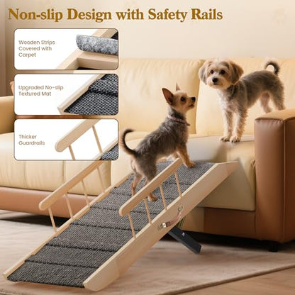 Dog Ramp for Bed Couch, Pet Ramp for Small Medium Old Dogs Cats with 10 Adjustable Heights from 5.91" to 19.69", 47" Long Portable Non-Slip Dog Bed Ramp for High Bed, Couch, Hold up to 200 LBS - size: 47.24 Inch