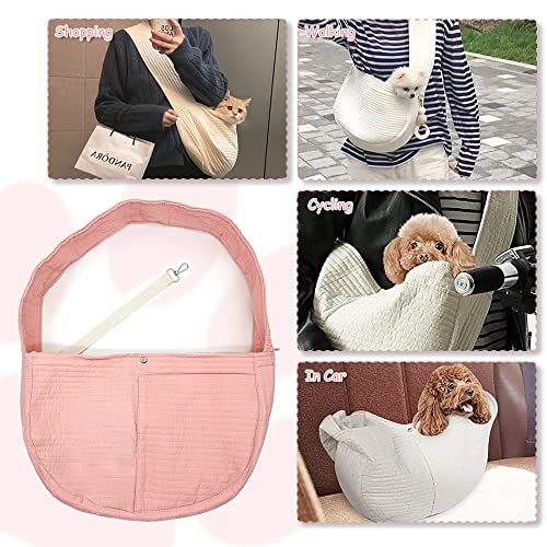 NATUYA Small Dog Carrier Sling Dog Sling Carrier for Small Dogs Puppies Cats, Big Pouch Safety Leash Pet Sling Carrier for Walking Outdoor Travel (Pink, Canvas) - color: Pink