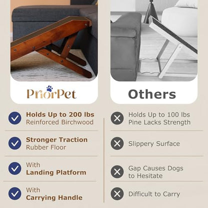 Dog Ramp for Couch – Non-Slip, Sturdy Build Foldable Wooden Dog Ramp – Supports up to 200 lbs – 7 Adjustable Heights (14"–20.5") – Enhanced Stability – Birchwood Pet Ramp for Small Dogs – Walnut - color: Walnut