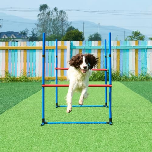 VEVOR Dog Agility Training Equipment, 13pcs Dog Agility Course Backyard Set, 2 Tunnels with Sandbags,Adjustable Hurdles,Weave Poles,Jump Ring,Pause Box, Puppy Obstacle Course Kit with Storage Bag - size: 13 Pcs Set