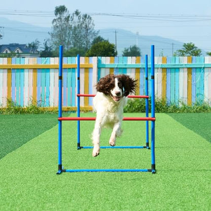 VEVOR Dog Agility Training Equipment, 13pcs Dog Agility Course Backyard Set, 2 Tunnels with Sandbags,Adjustable Hurdles,Weave Poles,Jump Ring,Pause Box, Puppy Obstacle Course Kit with Storage Bag - size: 13 Pcs Set