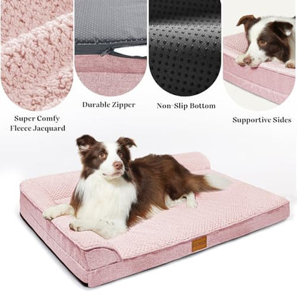 Orthopedic XL Dog Bed Large Sized Dog 42''X28'', Waterproof L Bolster Egg Crate Foam Big Pet Crate Beds with Washable Removable Cover, Non-Slip Soft Pet Couch Sleep Mat, Pink - color: Pink, size: XL:42x28x3.5 IN