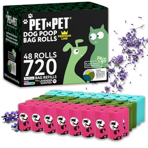 Pet N Pet 720 Counts Lavender Scented, Colorful Poop Bags for Dogs, 41% Plant Based & 59% PE Dog Poop Bags Rolls, Extra Thick Dog Waste Bag, Doggy Bag - size: 720 Count