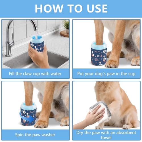 Duck 250th Anniversary Blue Pattern Dog Paw Cleaner Cup with Soft Silicone Brush, Small Lightweight Portable Muddy Paw Washer for Dogs, Easy to Use Pet Foot Cleaner