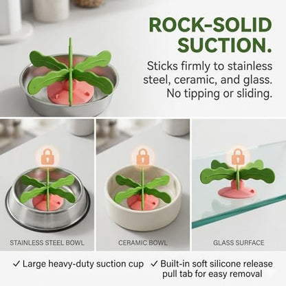 Slow Feeder Dog Bowl Insert, Interactive Rotating Puzzle Feeder with Detachable Silicone Top, Strong Suction Cup Base & Easy-Release Pull Tab for Medium Large Dogs
