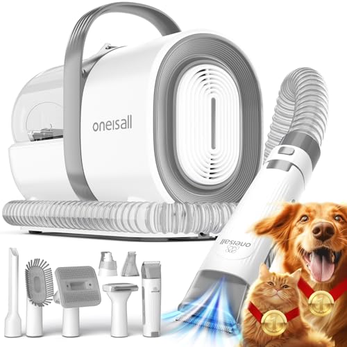 oneisall Dog Grooming Vacuum, Pet Grooming Vacuum with Clipper Nail Grinder, 1.5L Dust Cup Dog deshedding Brush with 7 Tools for Shedding Pet Hair, Home Cleaning (Grey) - color: Gray