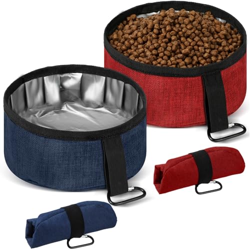 Meanplan 2 Pack Portable Dog Bowls Foldable Travel Dog Dish Portable Puppy Water and Food Bowl Pet Hiking Accessories for Small and Large Pets(Dark Blue, Red,40 oz) - color: Dark Blue, Red