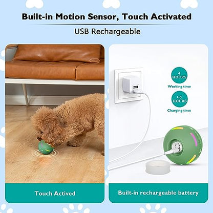 Dog Balls,The 3rd Generation Interactive Toys for Puppy/Small/Medium/Large Dogs,Improved Dog Rolling Effect Tennis Ball with Strap, Tough Motion Activated Automatic Moving Dog Toys (Green)