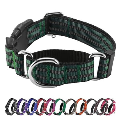 Hikiko Martingale Dog Collars Reflective Nylon Dog Collar with Quick Release Buckle Adjustable Training No Slip Dog Collar (Small, Dark Green) - color: Dark Green, size: Small