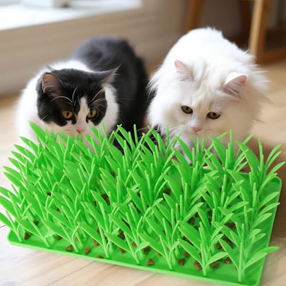 Palksky Silicone Grass Mat for Cats, Slow Food Cat Grass Mat for Indoor Cats, Foraging Snuffle Mat for Dog/Cat, Interactive Enrichment Cat Mat, green
