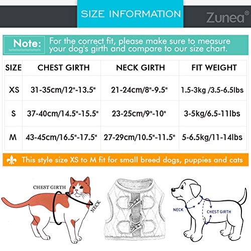 Zunea No Pull Small Dog Girl Harness Dress Escape Proof Cat Kitten Vest Harness Leash Set Step-in Soft Cotton Padded Polka Dot Jacket Chihuahua Puppy Clothes with Cute Bow for Walking Blue S - color: blue dots, size: S (Chest:14.5-15.7", Neck:9-9.8")
