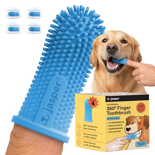 Jasper Dog Toothbrush, 360 Degree Dog Tooth Brushing Kit, Cat Toothbrush, Canine Dental Care & Teeth Cleaning Kit, Pet Finger Tooth Brush, Use with Pet Toothpaste, 4-Pack Blue - color: Blue (4-pack)