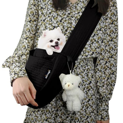 NATUYA Small Dog Carrier Sling Cat Sling-Dog Slings for Carrying Small Dogs-Adjustable Strap Hand Free Pet Puppy for Outdoor Traveling Subway (Black, Canvas) - color: Black