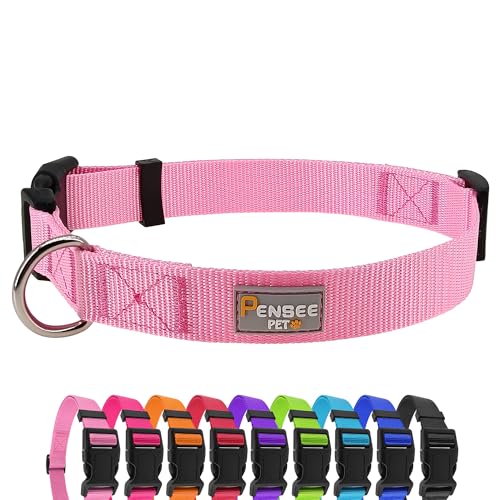 Pink Dog Collar Basic Adjustable Dog Collars for Puppy Small Medium Large Dogs Girls with Breathable Quick Release Nylon Pet Collar - color: Pink, size: X-Small,Neck 8-10.5"(Pack of 1)