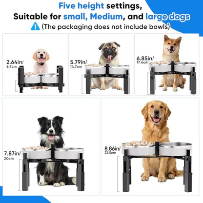 Aystkniet Dog Bowl Stand with Adjustable Height & Width, Anti-Slip Elevated Food Water Bowl Holder for Large Medium Small Dogs, Durable Raised Dog Feeder for Lifted Feeding, Only Stand Without Bowls - size: For Double Bowls
