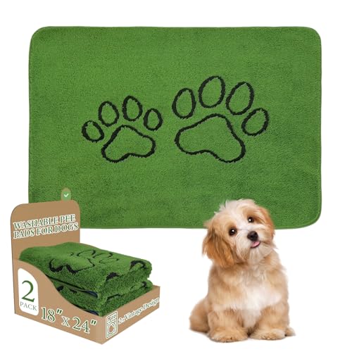 Homimp Washable Pee Pads for Dogs, 2 Pack Super Absorbent Reusable Puppy Pads, Green Long Wool Fake Grass for Potty Training, Upgrade Non-Slip and Leak-Proof,Floor, Couch, Bed, and Crate,Green 18"×24" - size: 18"x24"(Pack of 2)